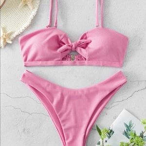 ZAFUL High Cut Ribbed Knot Bikini Swimsuit